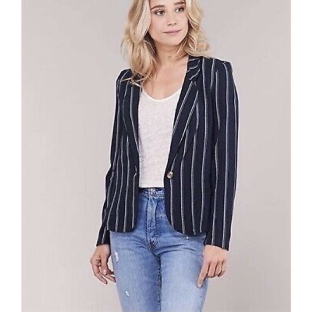 VERO MODA Anna Milo Linen Blend Blazer Jacket Woven Stripe L